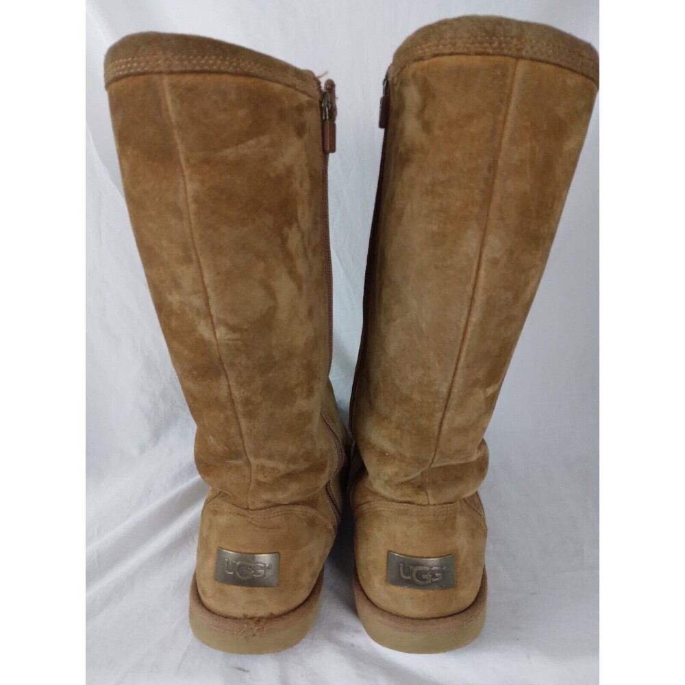 UGG Australia Kenly 1890 Winter Tall Chestnut Suede Side Zip Boots Womens Size 9 - Picture 9 of 13